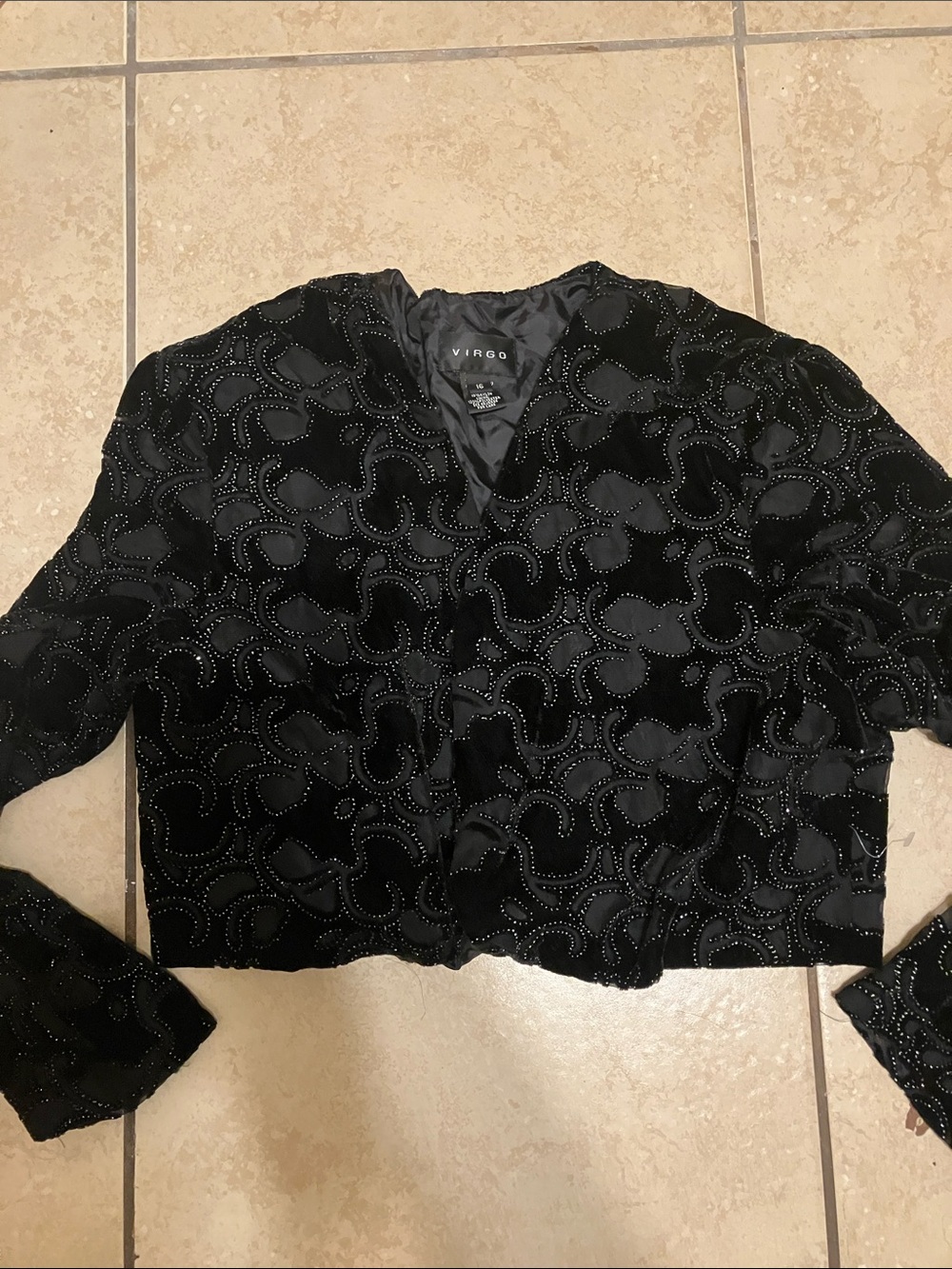 Virgo Black Velvet Beaded Cropped Jacket